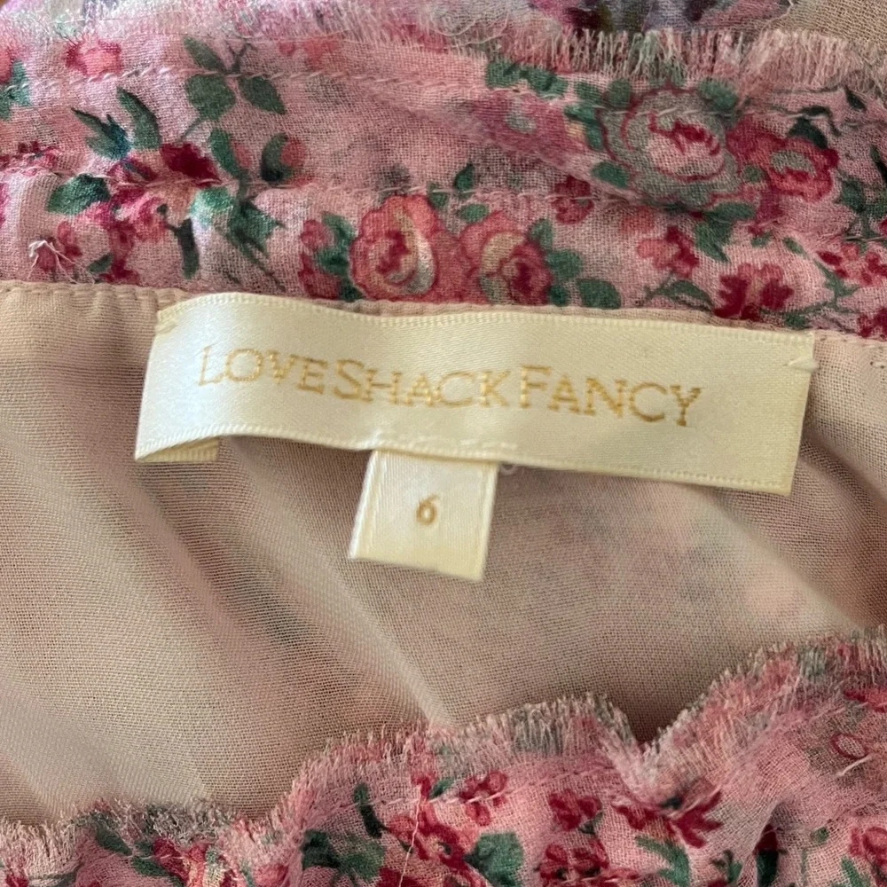 LoveShackFancy Evelyn Pink Multi Floral Maxi Silk Off the Shoulder Dress EUC 6 - Picture 8 of 11